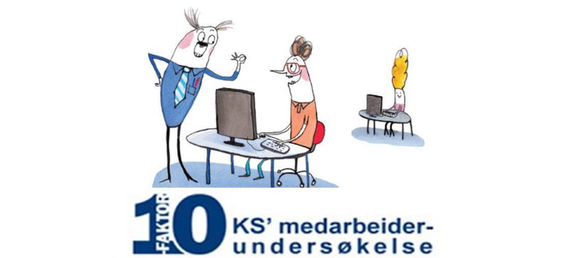 Illustrasjon av 10-faktor medarbeiderundersøkelse, av Pia Olsen for KS